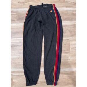 Aviator Nation Women's Sweatpants Rainbow velvet Stripes Joggers Comfy Lounge x2